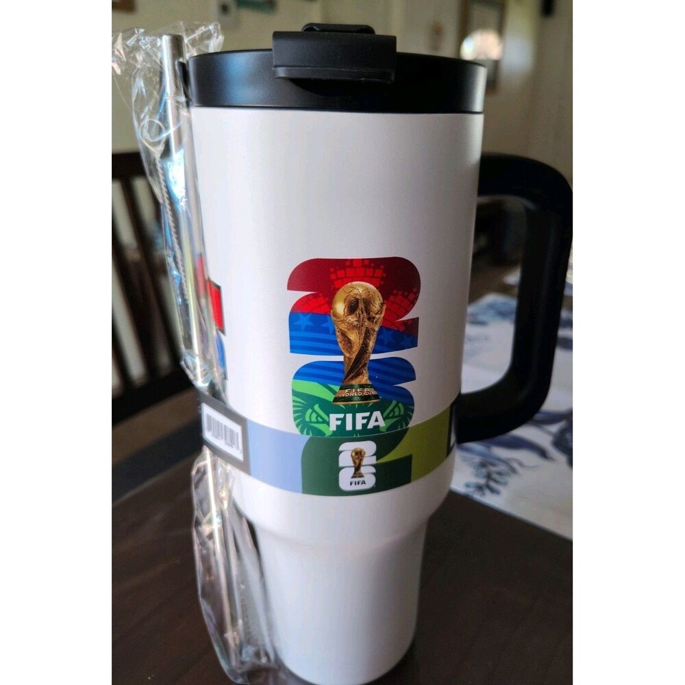 FIFA World Cup 26 40oz Stainless Steel Travel Tumbler w/Handle Lid White/Black